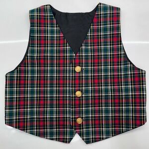 Colorful Red and Black Plaid Vest with Gold Colored Crown Buttons, 4T, Like New!